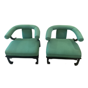 PAIR OF NEWLY UPHOLSTERED JAMES MONT STYLE HORSESHOE CHAIRS