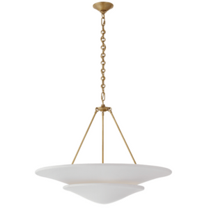 WHITE PLASTER LARGE TIERED CHANDELIER IN ANTIQUE BRASS