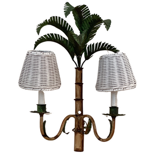 PAIR OF BAMBOO AND PALM FROND DOUBLE ARM SCONCES