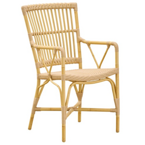 OUTDOOR RATTAN ARM CHAIR WITH WOVEN SEAT DETAIL