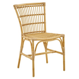 OUTDOOR RATTAN SIDE CHAIR WITH NATURAL RATTAN INSPIRED BACK AND SEAT