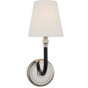 BLACK RATTAN WRAPPED AND POLISHED NICKEL WALL SCONCE