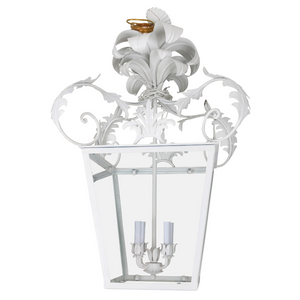 WHITE FOUR LIGHT SCROLL LEAF METAL LANTERN