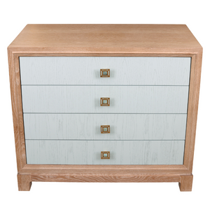 CUSTOM TURQUOISE CHEST OF DRAWERS WITH CUSTOM BRASS AND BLUE KNOBS