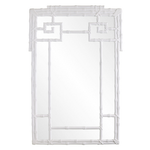 LARGE WHITE BAMBOO ORIENTAL MIRROR