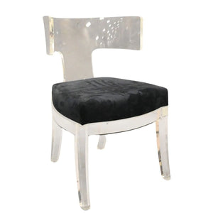 MODERN CURVED BACK DESIGNER LUCITE CHAIR WITH SUEDE SEAT