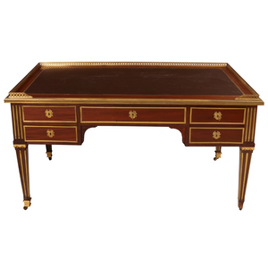 VINTAGE MAHOGANY DESK WITH BRASS DETAIL