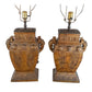 PAIR OF ASIAN URN FORM GILT TABLE LAMPS
