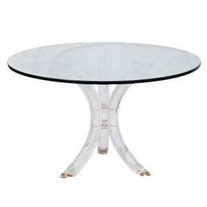 MID CENTURY LUCITE PEDESTAL DINING TABLE WITH GLASS TOP