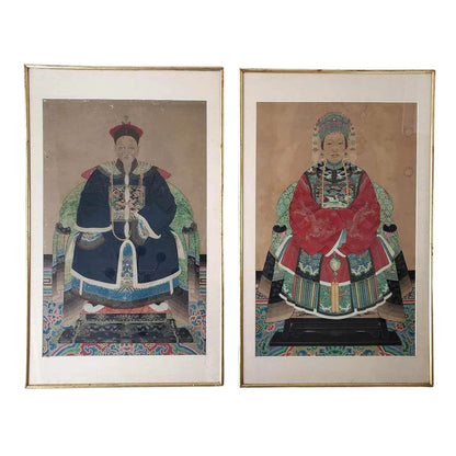 PAIR OF FRAMED CHINESE REGAL PORTRAITS