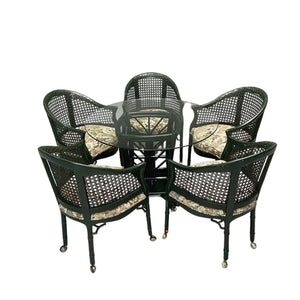 SET OF FOREST GREEN WICKER TABLE AND FIVE CHAIRS IN BIELECKY BROTHERS STYLE