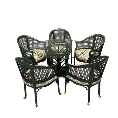 SET OF FOREST GREEN WICKER TABLE AND FIVE CHAIRS IN BIELECKY BROTHERS STYLE