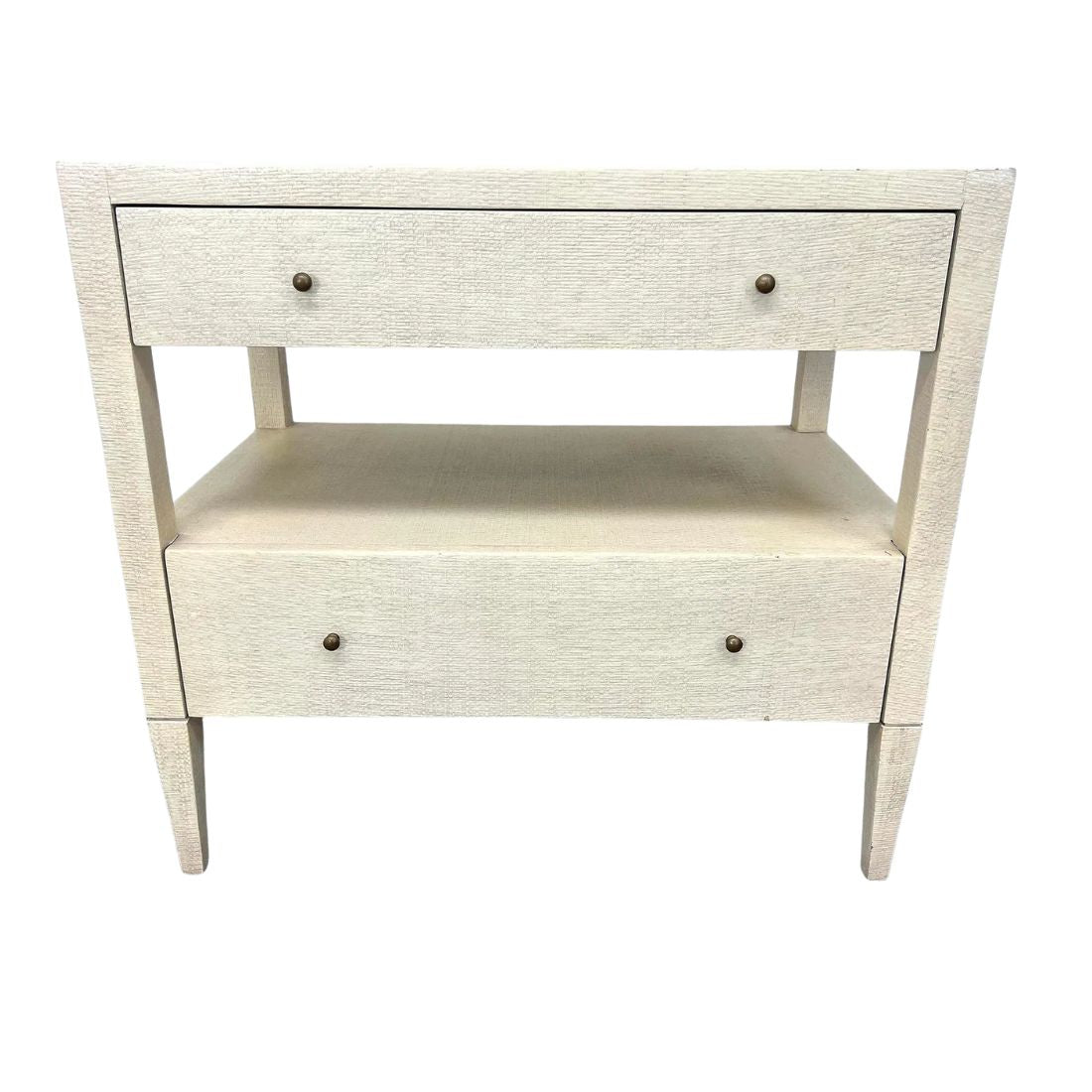 KARL SPRINGER STYLE  CREAM GRASSCLOTH TWO DRAWER SIDE TABLE OR NIGHT STAND
