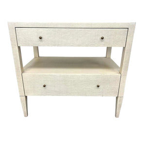KARL SPRINGER STYLE  CREAM GRASSCLOTH TWO DRAWER SIDE TABLE OR NIGHT STAND
