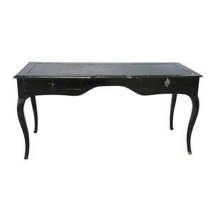 LOUIS XV STYLE BLACK LAQUERED PARTNERS WRITING DESK WITH EMBOSSED LEATHER TOP