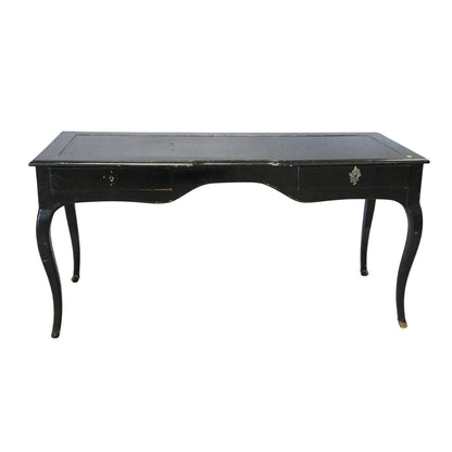 LOUIS XV STYLE BLACK LAQUERED PARTNERS WRITING DESK WITH EMBOSSED LEATHER TOP