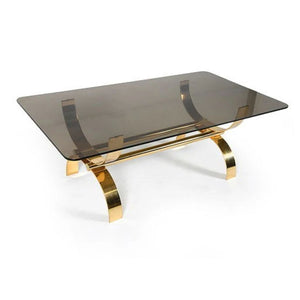 MID CENTURY MODERN CURVED BRASS BASE COFFEE TABLE