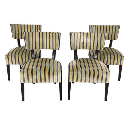 SET OF FOUR MODERN MAHOGANY FRAMED SLIPPER CHAIRS WITH  STRIPED UPHOLSTERY