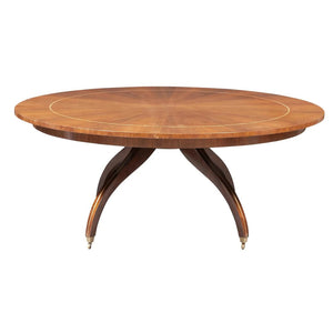 BRASS INLAID FRUITWOOD EXTENSION DINING TABLE