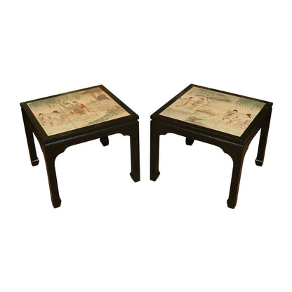 PAIR OF CHINESE STYLE INSET CERAMIC SIDE TABLES