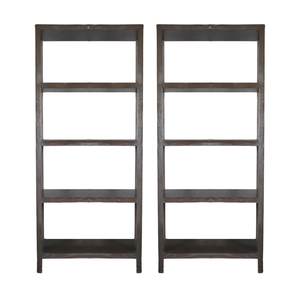 PAIR DESSIN FOURNIR TALL ESPRESSO STAINED OAK ETAGERES