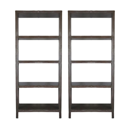 PAIR DESSIN FOURNIR TALL ESPRESSO STAINED OAK ETAGERES