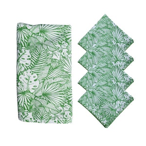 GREEN & WHITE MONSTERA TABLECLOTH & NAPKINS