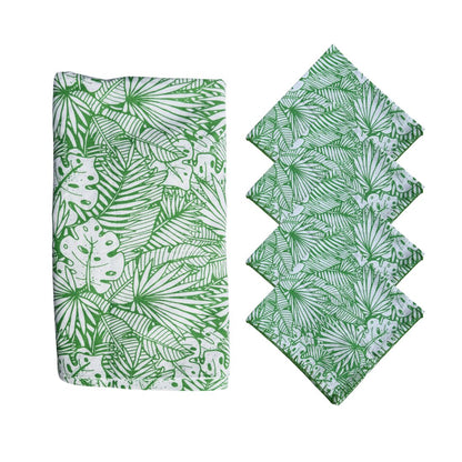 GREEN & WHITE MONSTERA TABLECLOTH & NAPKINS