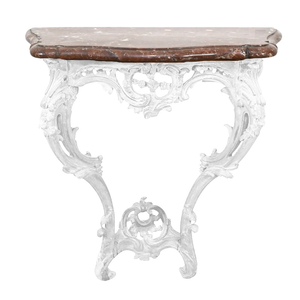 ROCOCO MARBLE TOP WHITE CARVED WOOD WALL MOUNT CONSOLE