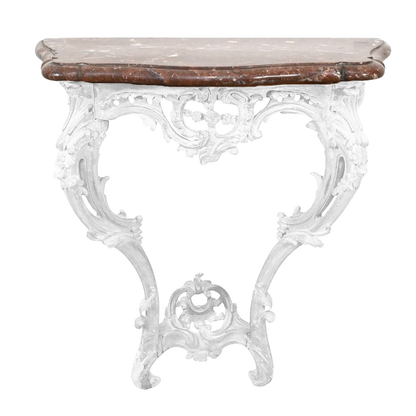 ROCOCO MARBLE TOP WHITE CARVED WOOD WALL MOUNT CONSOLE