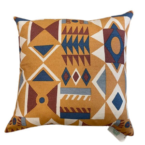 GEOMETRIC OCHRE AND BLUE PILLOW