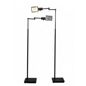 PAIR OF SWING ARM  BLACK PHARMACY STYLE STANDING FLOOR LAMPS