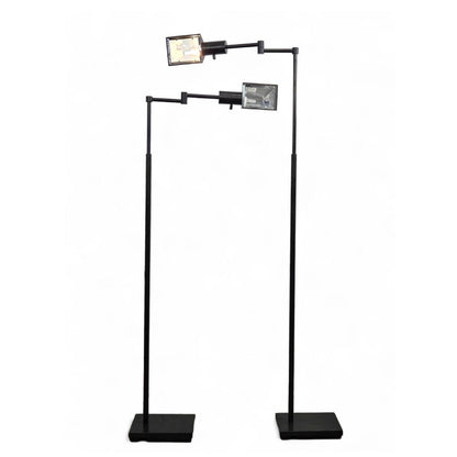PAIR OF SWING ARM  BLACK PHARMACY STYLE STANDING FLOOR LAMPS