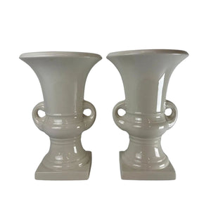 PAIR OF VINTAGE CREAM CERAMIC TROPHY HANDLED VASES