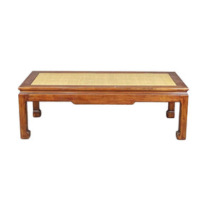 ASIAN MAHOGANY COFFEE TABLE WITH INSET WICKER TOP