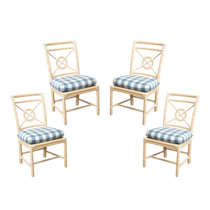 SET OF FOUR MCGUIRE CREAM PAINTED RATTAN DINING CHAIRS