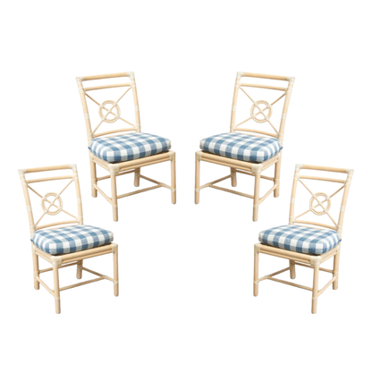 SET OF FOUR MCGUIRE CREAM PAINTED RATTAN DINING CHAIRS