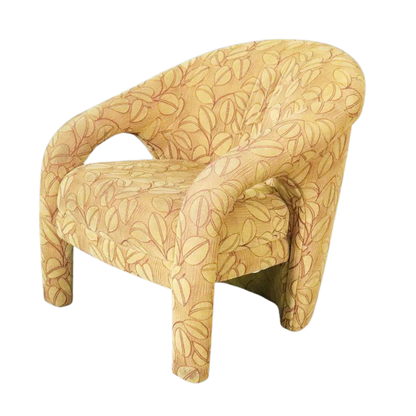 SINGLE ELEPHANT FORM OCHRE & ROUGE UPHOLSTERED BARREL CHAIR