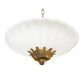 VINTAGE GILT METAL & WHITE GLASS SPANISH STYLE SEMI FLUSH