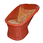 ALMOST PAIR OF VINTAGE RATTAN RED BUCKET CHAIRS & AN END TABLE