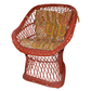 ALMOST PAIR OF VINTAGE RATTAN RED BUCKET CHAIRS & AN END TABLE
