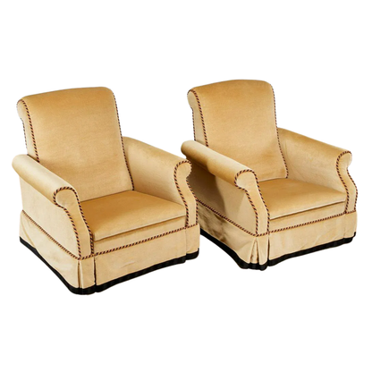 PAIR OF OCHRE VELVET UPHOLSTERED MOTORIZED THEATER CHAIRS
