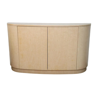 MODERN LACQUERED PARCHMENT DEMILUNE CABINET WITH CONCEALED TV LIFT