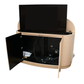 MODERN LACQUERED PARCHMENT DEMILUNE CABINET WITH CONCEALED TV LIFT