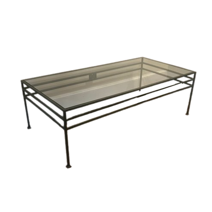DARK GREEN IRON BASE COFFEE TABLE WITH GLASS TOP