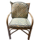 SET OF FOUR VINTAGE RATTAN CHAIRS IN JIM THOMPSON FRETWORK BLUE AND BEIGE FABRIC