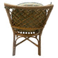 SET OF FOUR VINTAGE RATTAN CHAIRS IN JIM THOMPSON FRETWORK BLUE AND BEIGE FABRIC