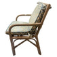 SET OF FOUR VINTAGE RATTAN CHAIRS IN JIM THOMPSON FRETWORK BLUE AND BEIGE FABRIC