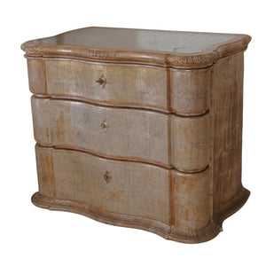 PAIR OF ROCOCO SILVERED SERPENTINE THREE DRAWER CHESTS WITH MIRRORED TOP