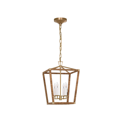 RATTAN WRAPPED LANTERN WITH ANTIQUE BRASS